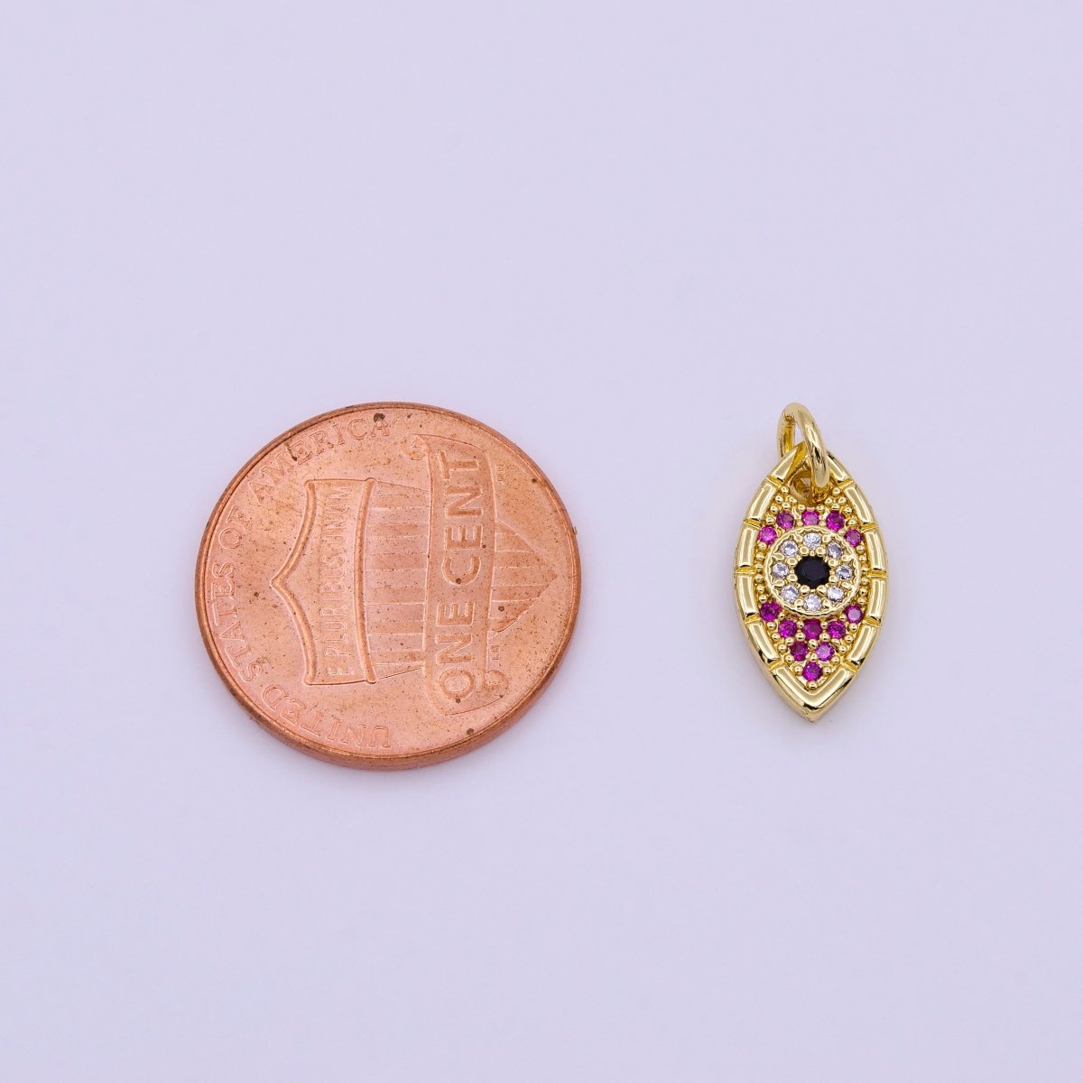 16K Gold Filled Mini Fuchsia Micro Paved Black-Eyed Evil Eye Charm | AC978