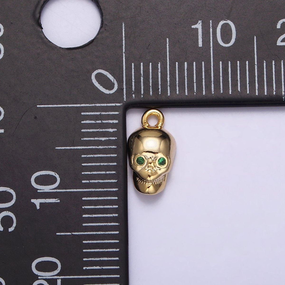 16K Gold Filled Mini Green-Eyed CZ Robot Skull Add-On Charm | N-947