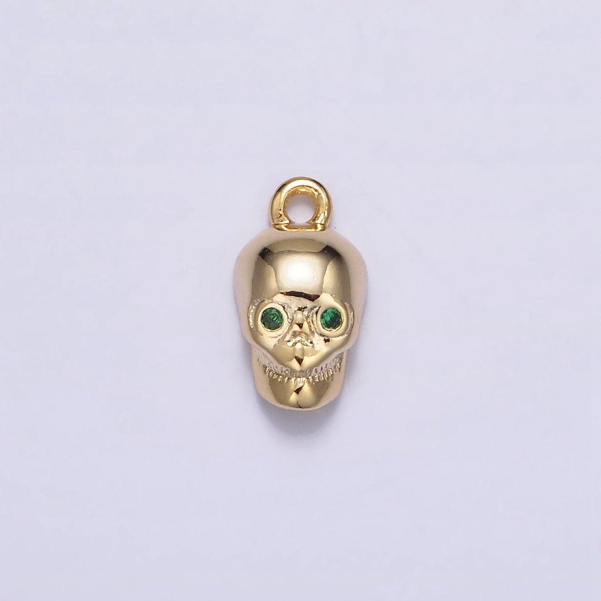 16K Gold Filled Mini Green-Eyed CZ Robot Skull Add-On Charm | N-947