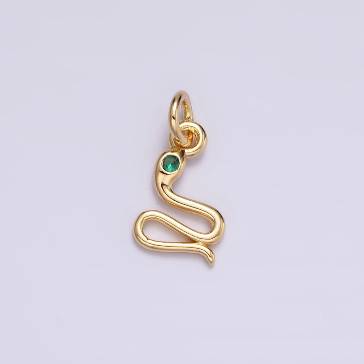 16K Gold Filled Mini Green-Eyed CZ Serpent Snake Charm | N-955