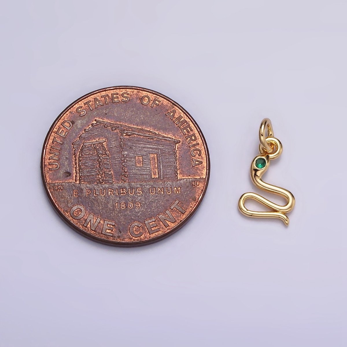 16K Gold Filled Mini Green-Eyed CZ Serpent Snake Charm | N-955