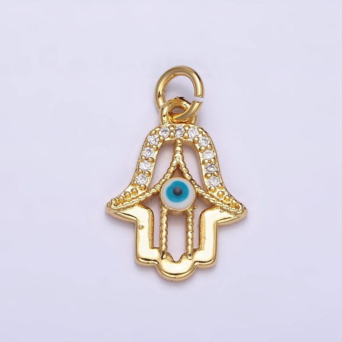 16K Gold Filled Mini Hamsa Hand Dark Blue, Teal Evil Eye Micro Paved CZ Add-On Charm | AC1172 AC1173