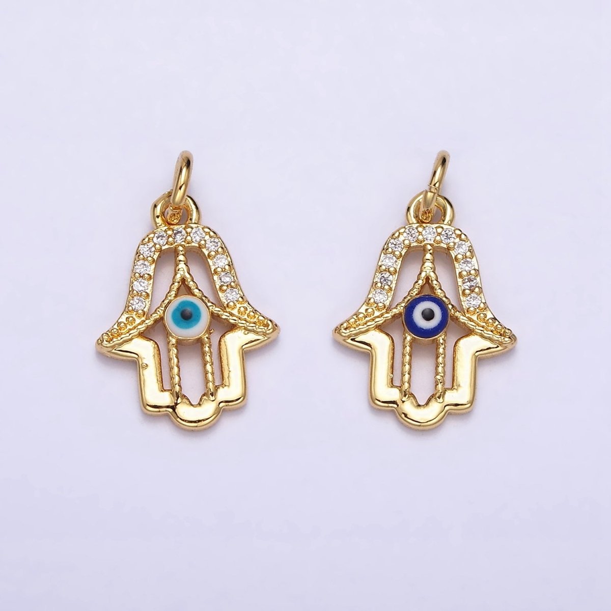 16K Gold Filled Mini Hamsa Hand Dark Blue, Teal Evil Eye Micro Paved CZ Add-On Charm | AC1172 AC1173