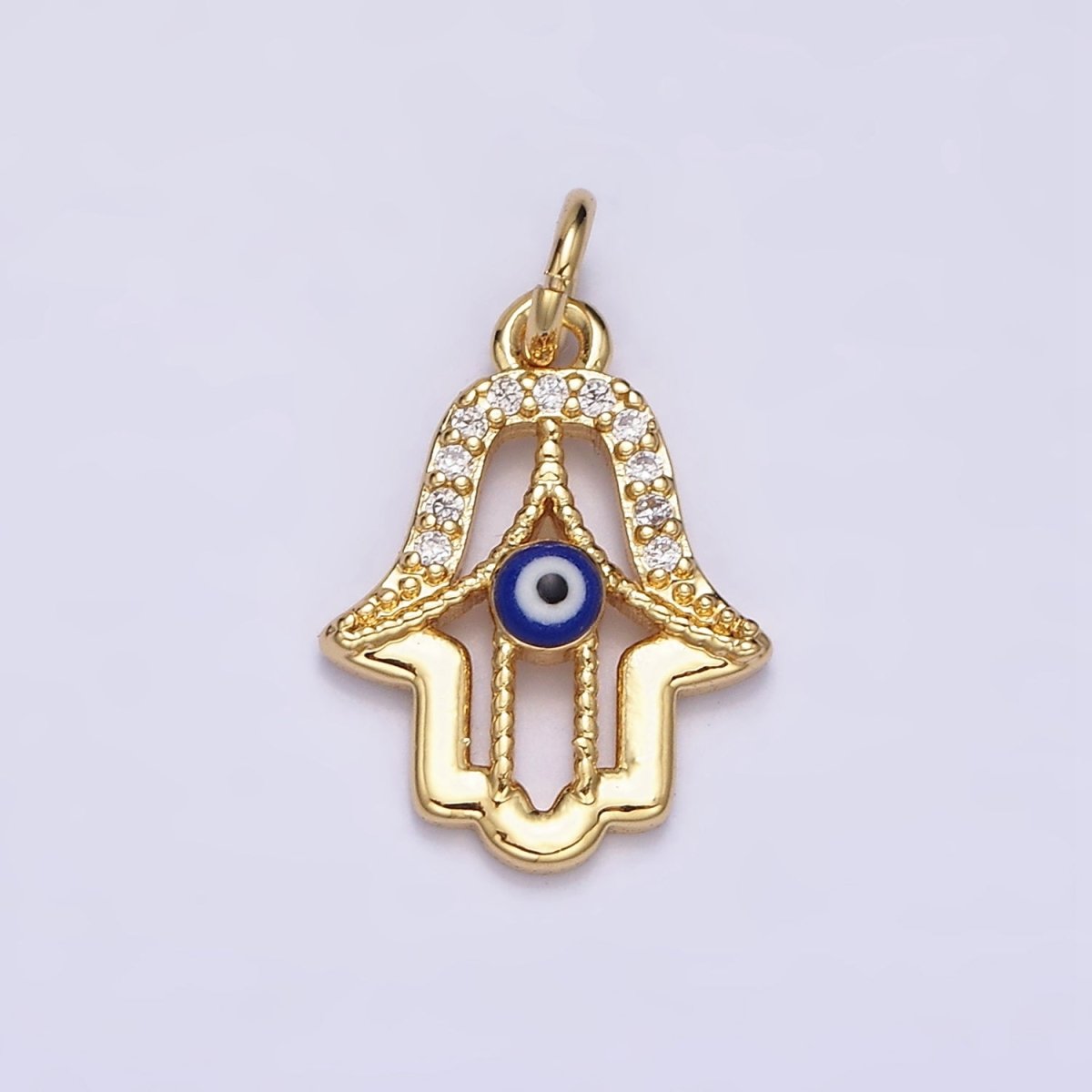 16K Gold Filled Mini Hamsa Hand Dark Blue, Teal Evil Eye Micro Paved CZ Add-On Charm | AC1172 AC1173