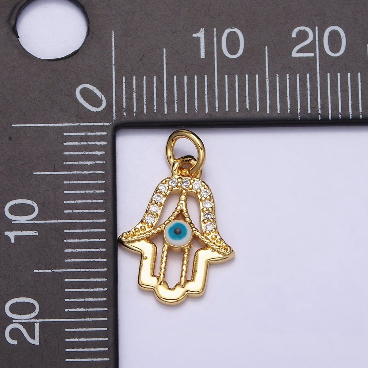 16K Gold Filled Mini Hamsa Hand Dark Blue, Teal Evil Eye Micro Paved CZ Add-On Charm | AC1172 AC1173