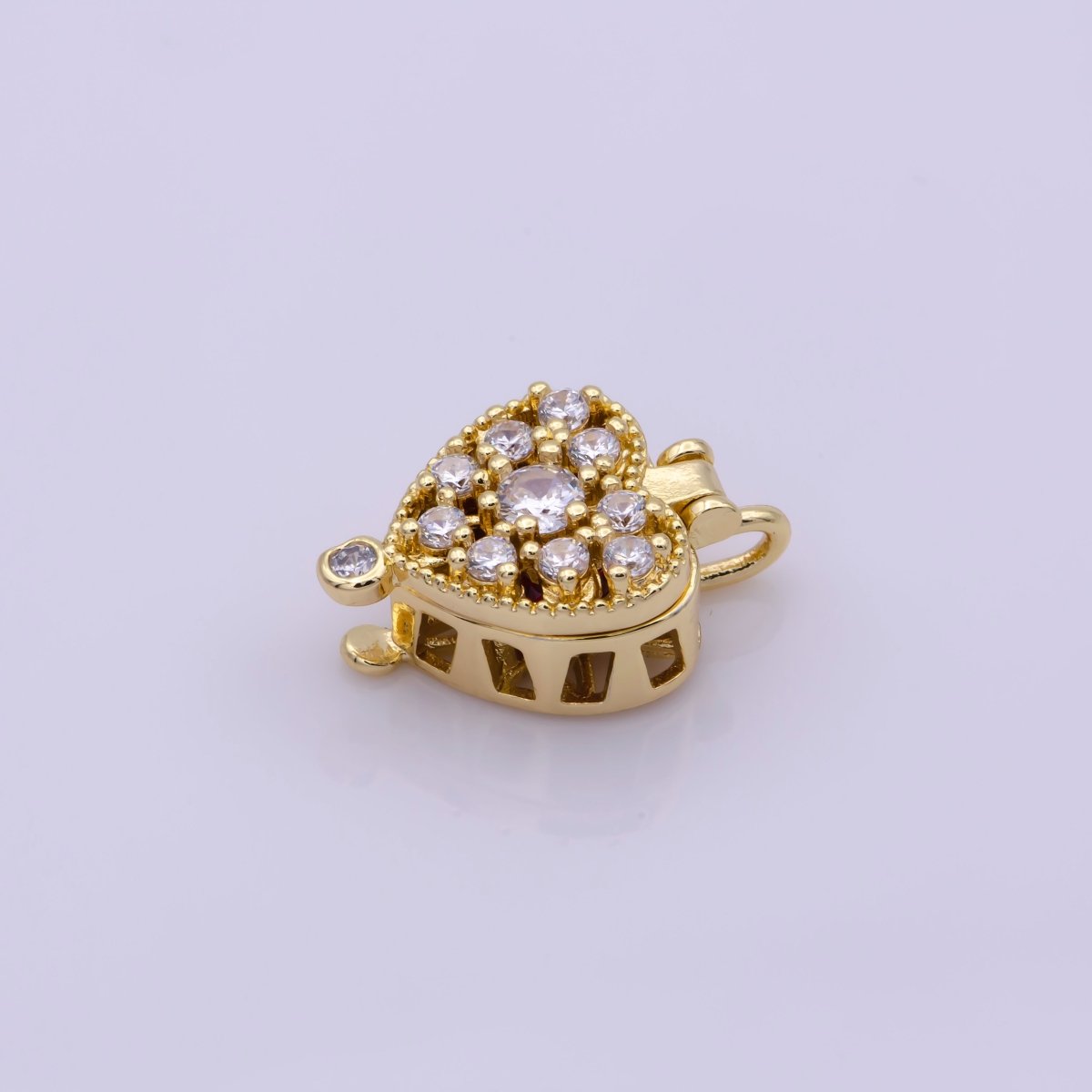 16K Gold Filled Mini Heart Cage Locket Charm with Red CZ Inside N-195
