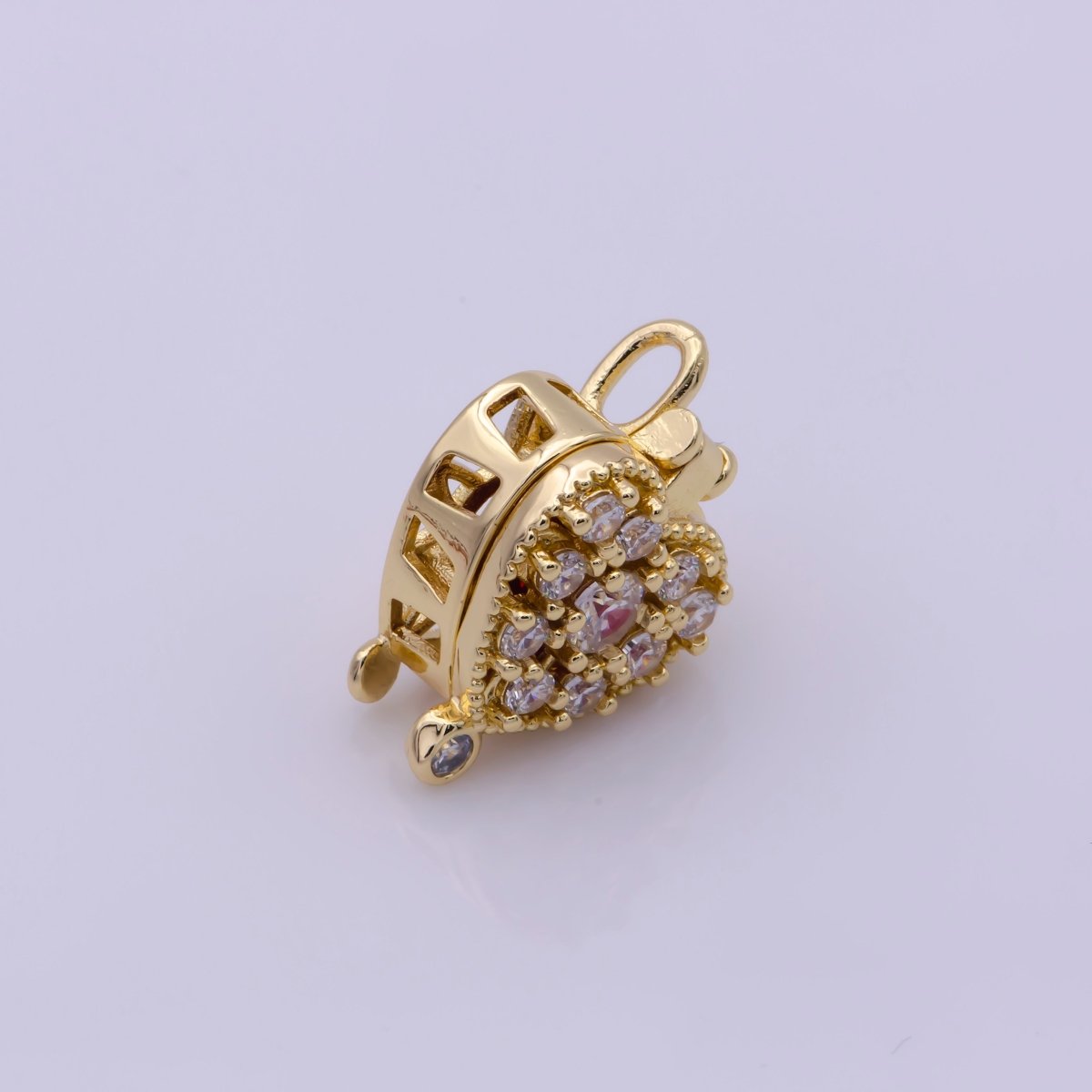 16K Gold Filled Mini Heart Cage Locket Charm with Red CZ Inside N-195