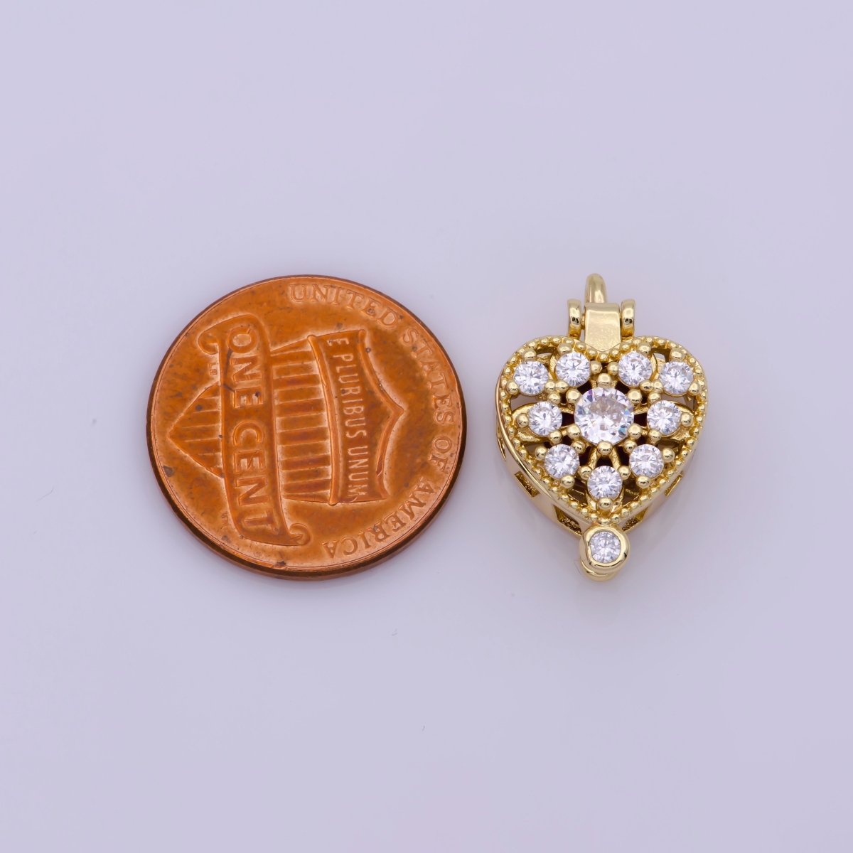 16K Gold Filled Mini Heart Cage Locket Charm with Red CZ Inside N-195