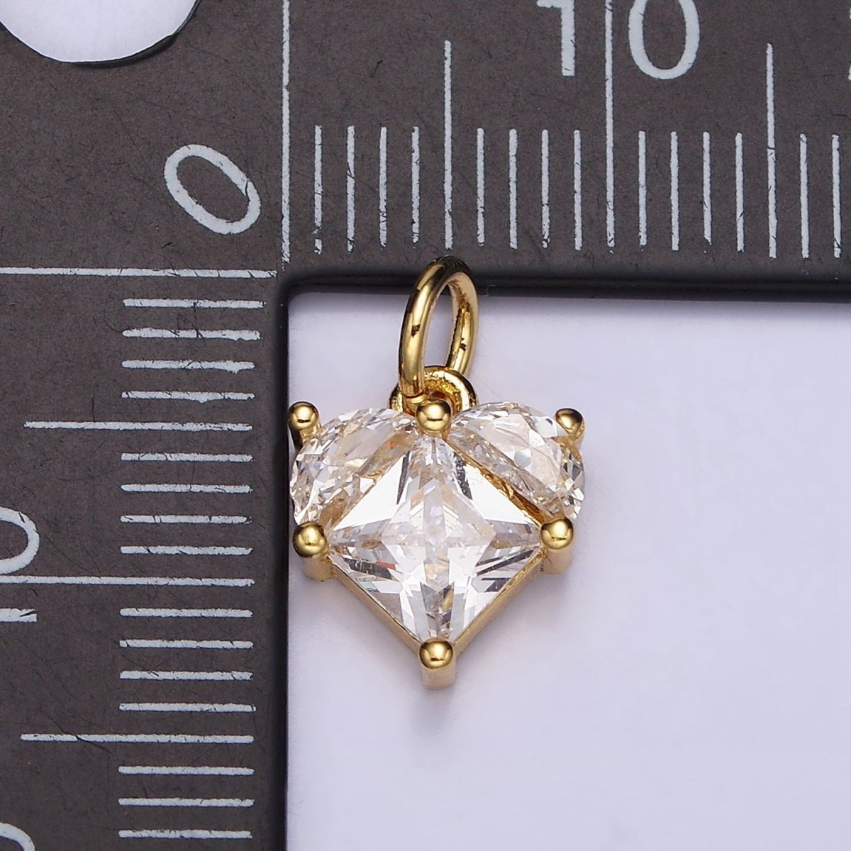 16K Gold Filled Mini Heart Clear Pixel Cubic Zirconia CZ Add-On Charm | AC1176