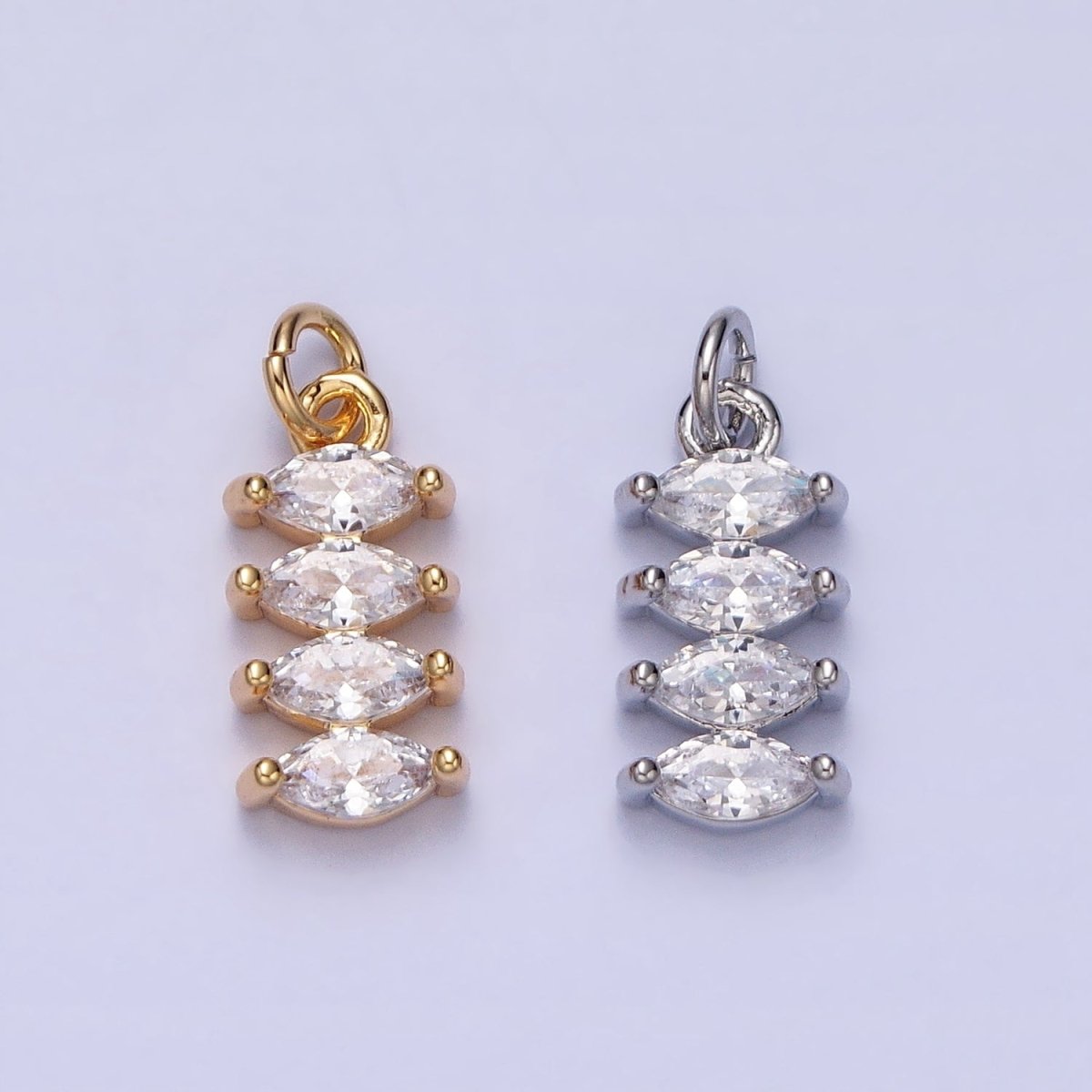 16K Gold Filled Mini Marquise Clear CZ Lined Tag Add-On Charm in Gold & Silver | AC1247 AC1248