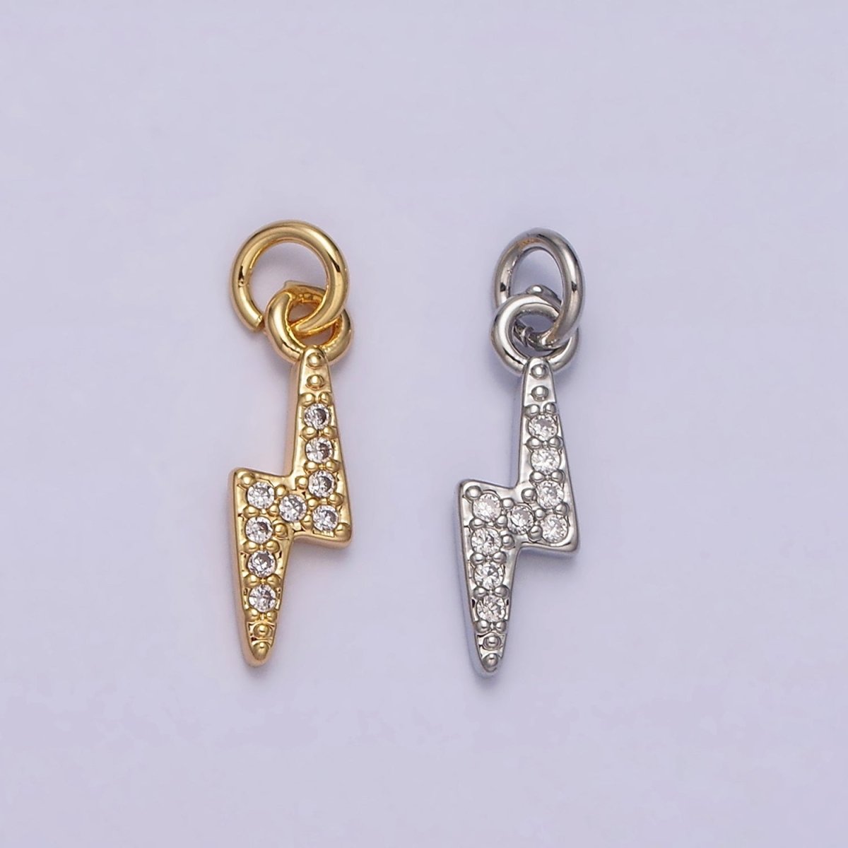 16K Gold Filled Mini Micro Paved CZ Lightning Bolt Add-On Charm in Gold & Silver | AC1067 AC1068