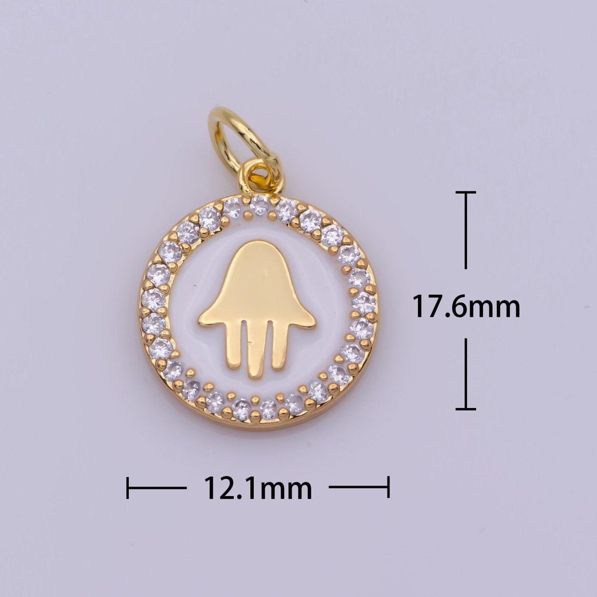 16K Gold Filled Mini Micro Paved CZ White Enamel Hamsa Hand Protection Charm N-202