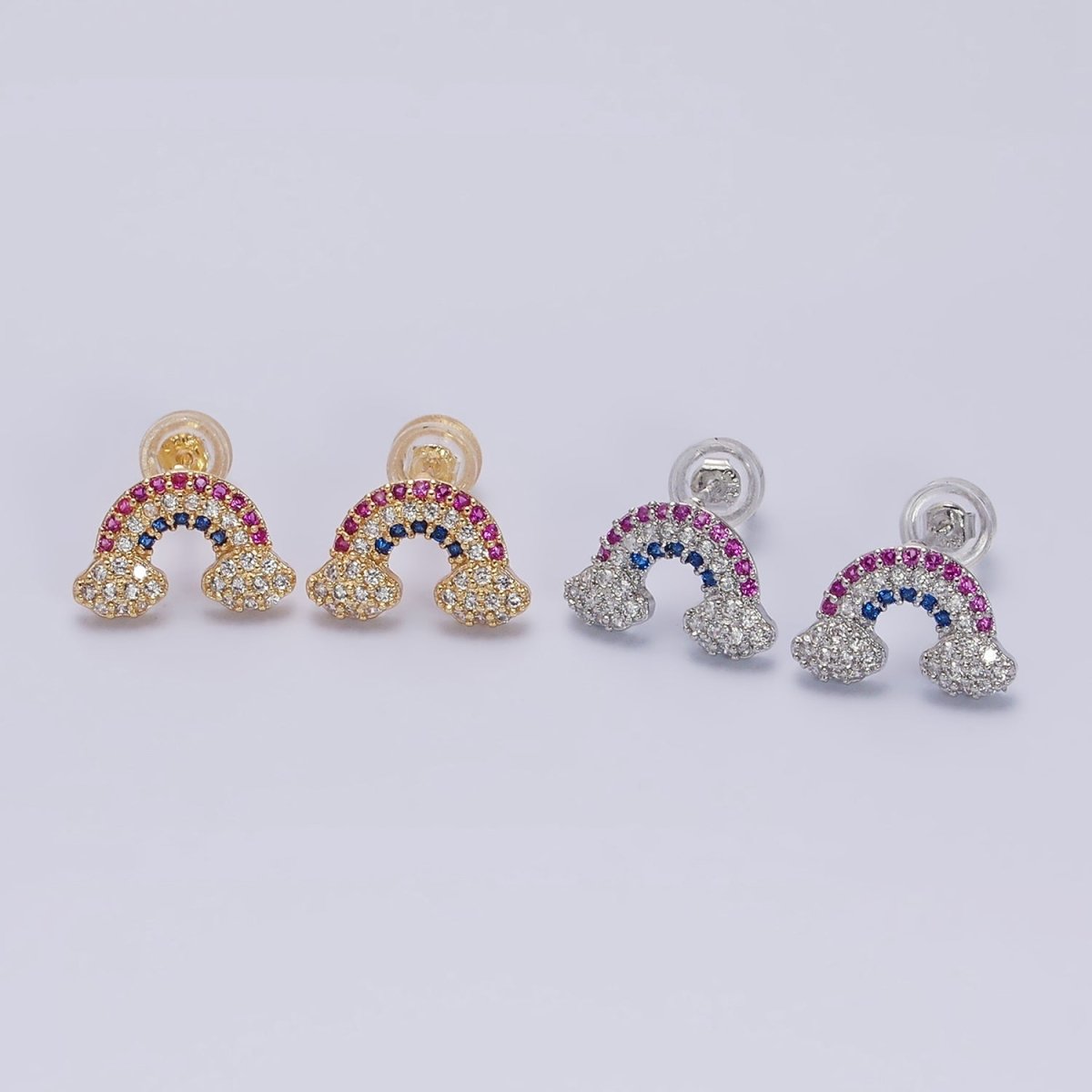 16K Gold Filled Mini Rainbow Weather Multicolor Micro Paved CZ Stud Earrings in Gold & Silver | AD950 AD951