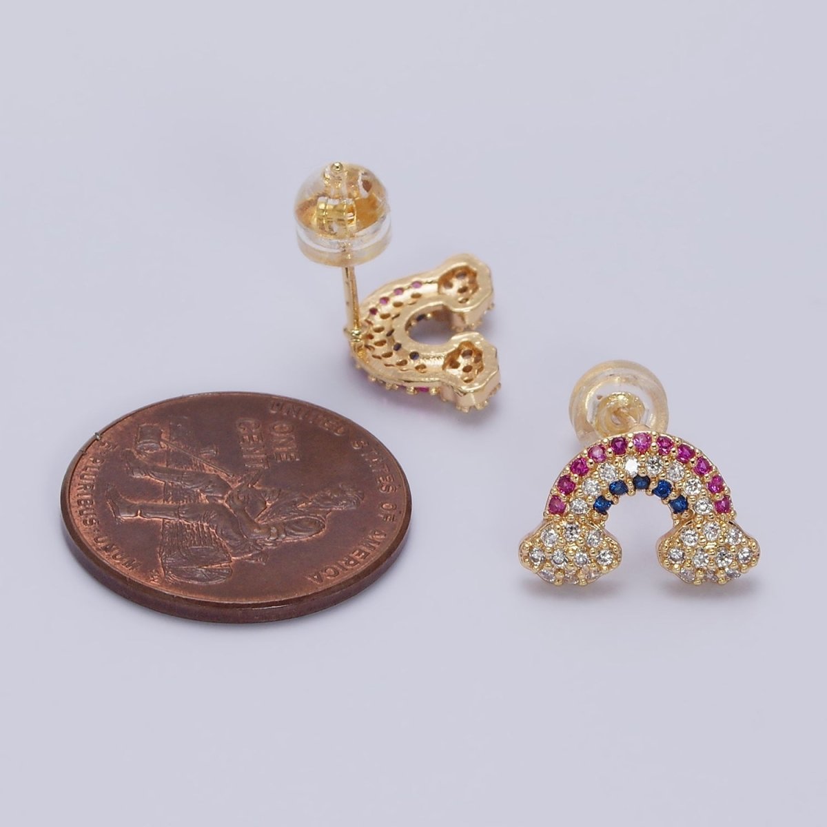 16K Gold Filled Mini Rainbow Weather Multicolor Micro Paved CZ Stud Earrings in Gold & Silver | AD950 AD951