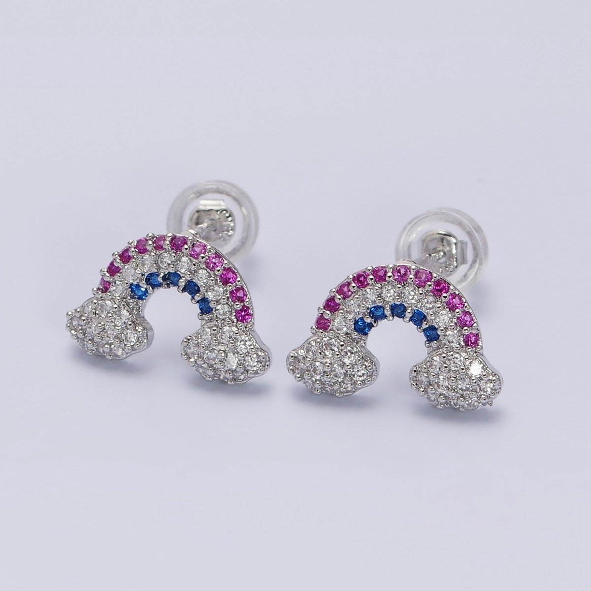 16K Gold Filled Mini Rainbow Weather Multicolor Micro Paved CZ Stud Earrings in Gold & Silver | AD950 AD951