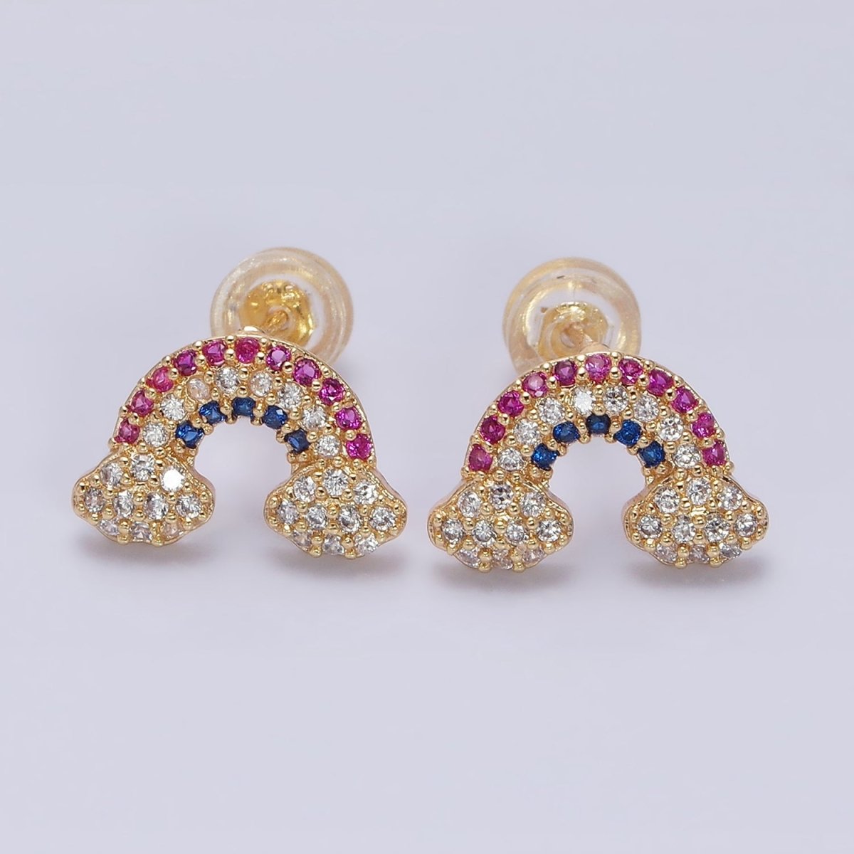16K Gold Filled Mini Rainbow Weather Multicolor Micro Paved CZ Stud Earrings in Gold & Silver | AD950 AD951