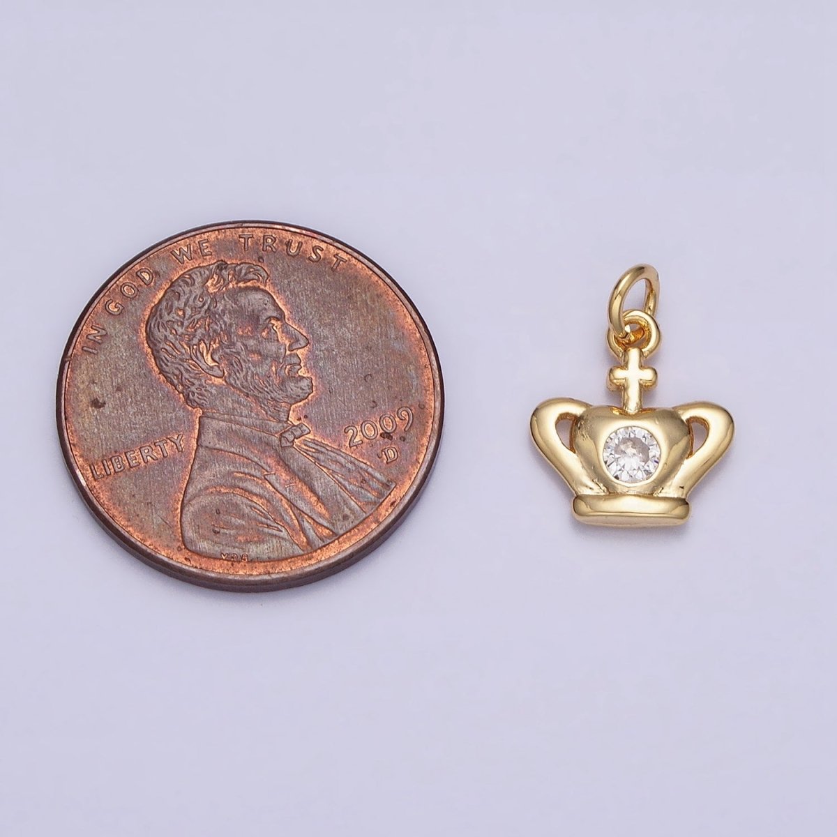 16K Gold Filled Mini Royal Crown Coronation Cross Clear CZ Add-On Charm | AC1156