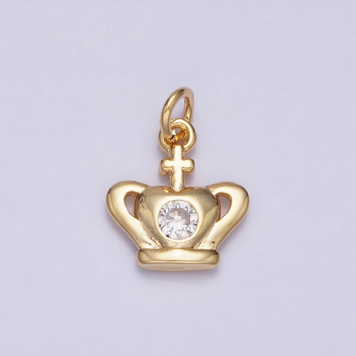 16K Gold Filled Mini Royal Crown Coronation Cross Clear CZ Add-On Charm | AC1156