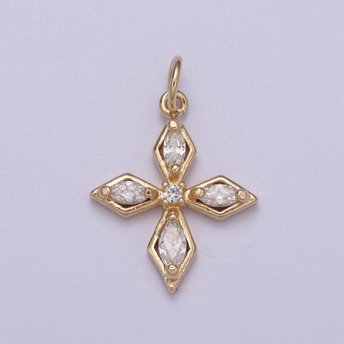 16K Gold Filled Mini Square Passion Religious Cross Marquise CZ Add-On Charm | AC1465