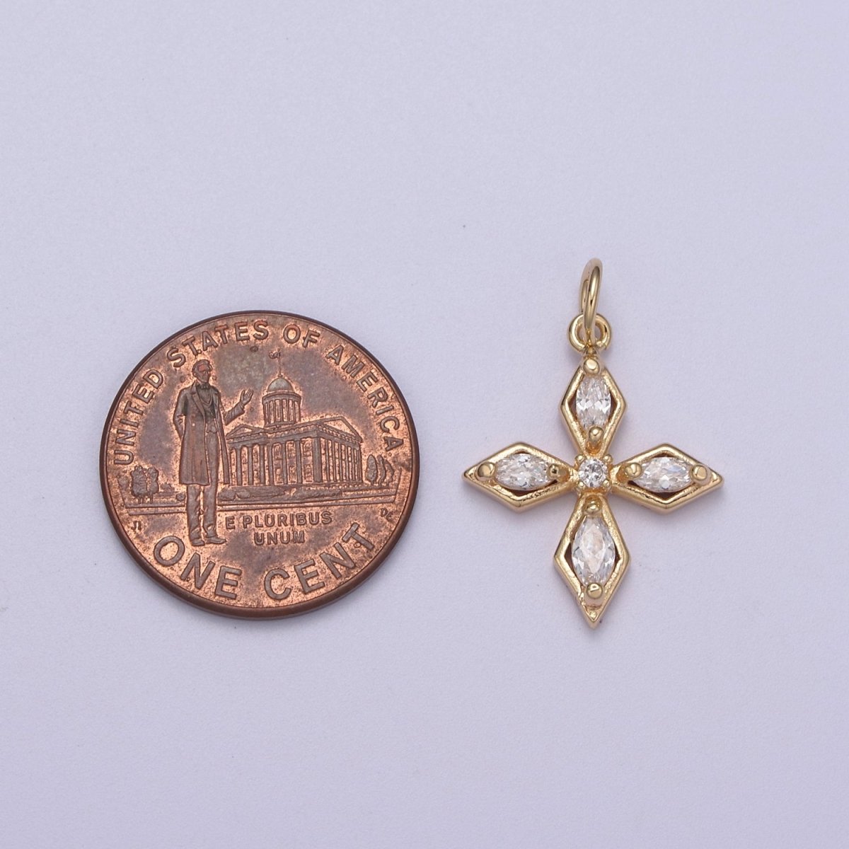 16K Gold Filled Mini Square Passion Religious Cross Marquise CZ Add-On Charm | AC1465