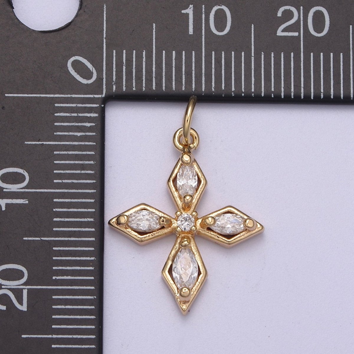 16K Gold Filled Mini Square Passion Religious Cross Marquise CZ Add-On Charm | AC1465