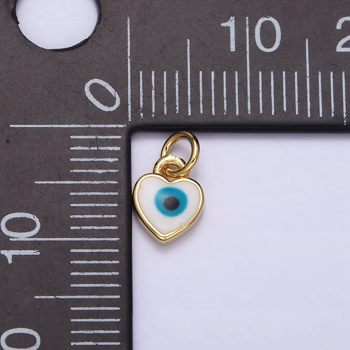 16K Gold Filled Mini Teal Blue Evil Eye Enamel Heart Add-On Charm | AC1174