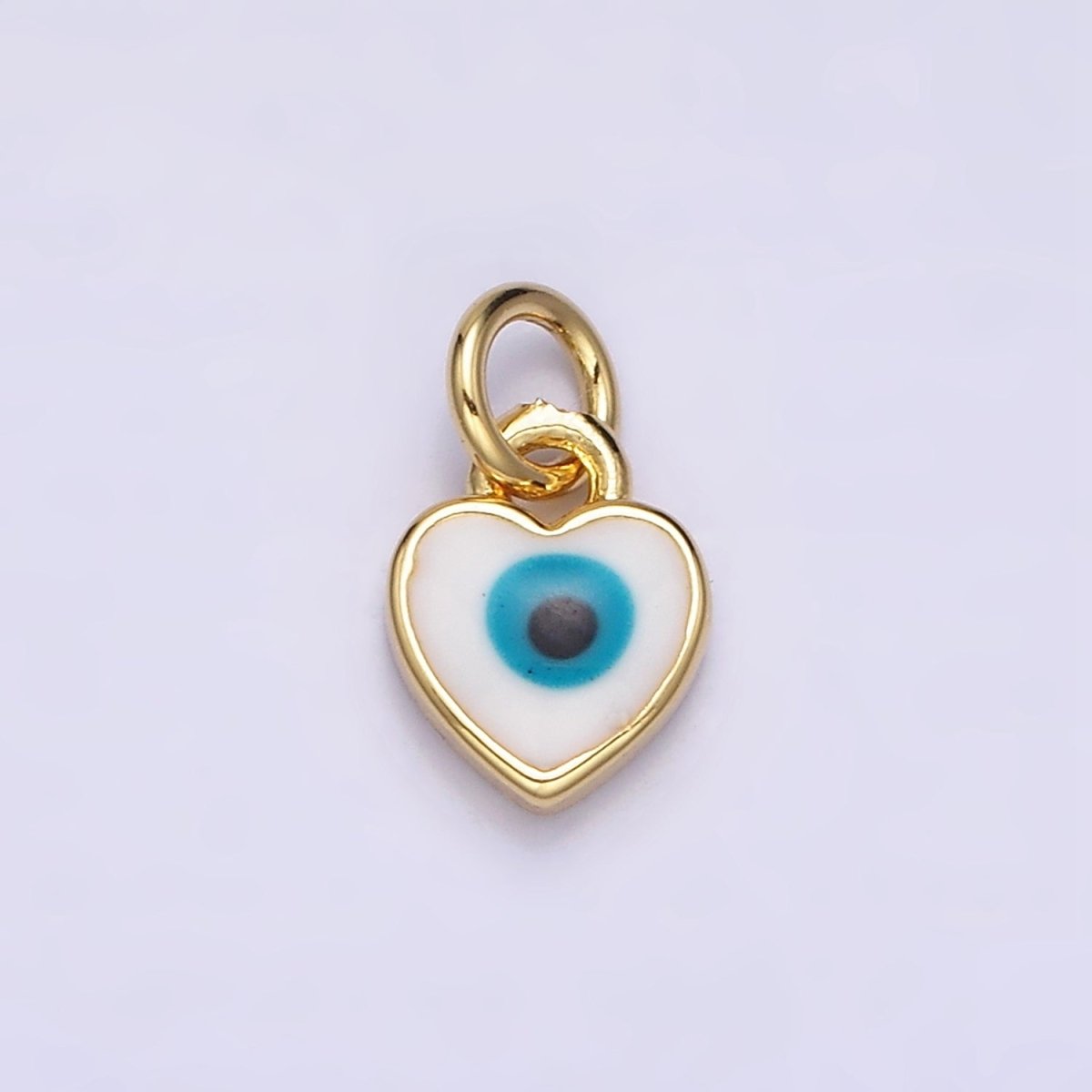 16K Gold Filled Mini Teal Blue Evil Eye Enamel Heart Add-On Charm | AC1174