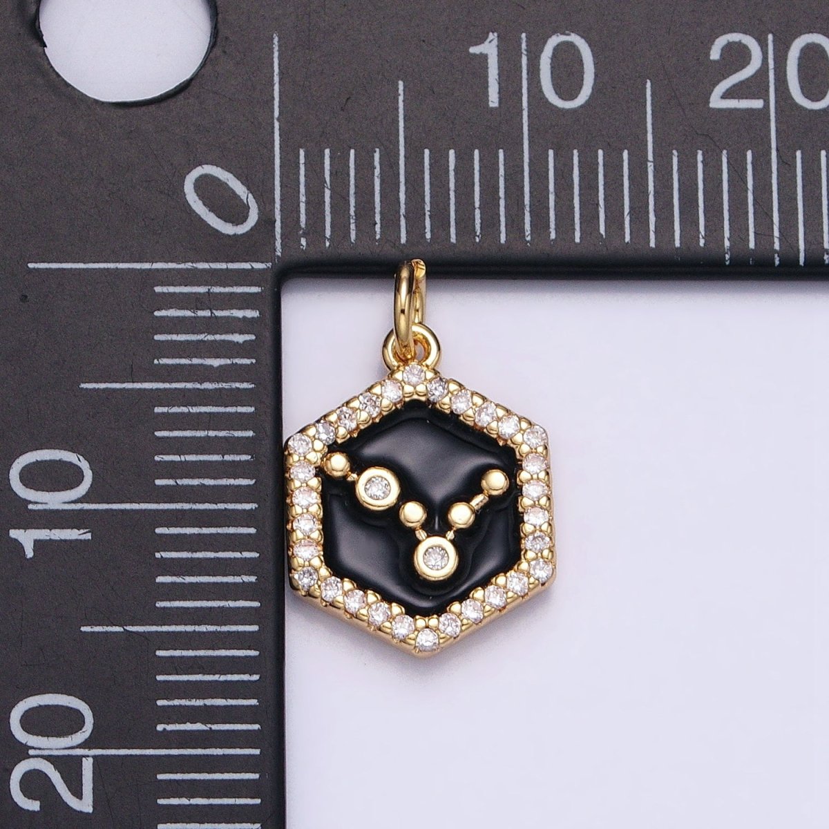 16K Gold Filled Mini Zodiac Sign Birth Star Constellation White Enamel Hexagonal Hammered Add-On Charm | A-A1391-A-A1396