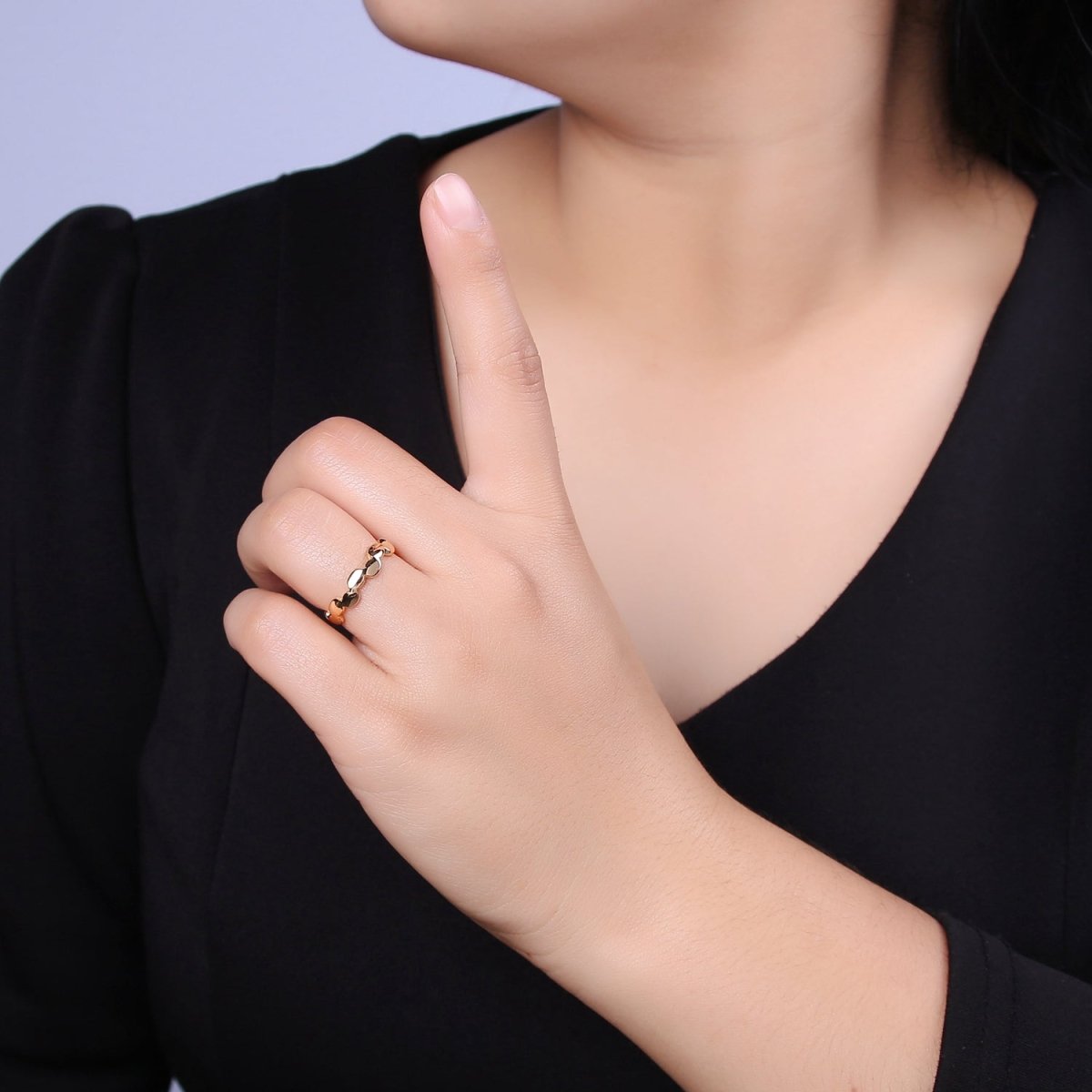 16K Gold Filled Minimalist Abstract Geometric Cloud Open Adjustable Ring U-418