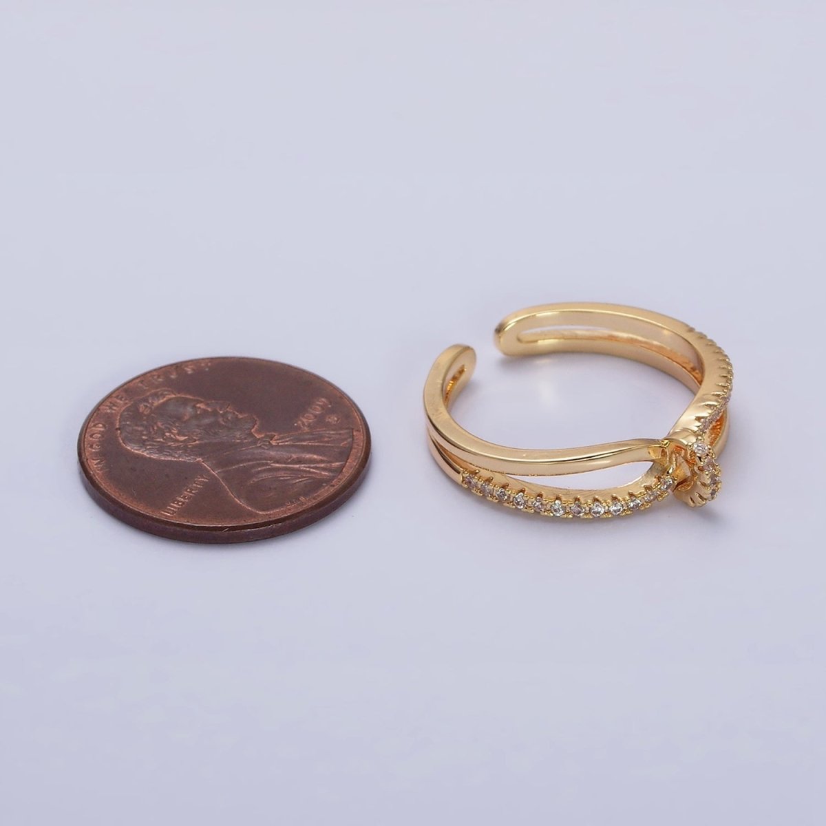 16K Gold Filled Mirco Paved Knot Double Band Ring in Gold & Silver | O-1629 O-1630