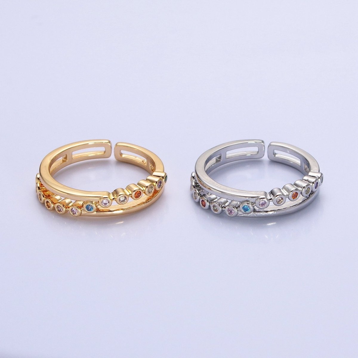 16K Gold Filled Multicolor Round CZ Double Band Ring in Gold & Silver | O-1914 O-1915