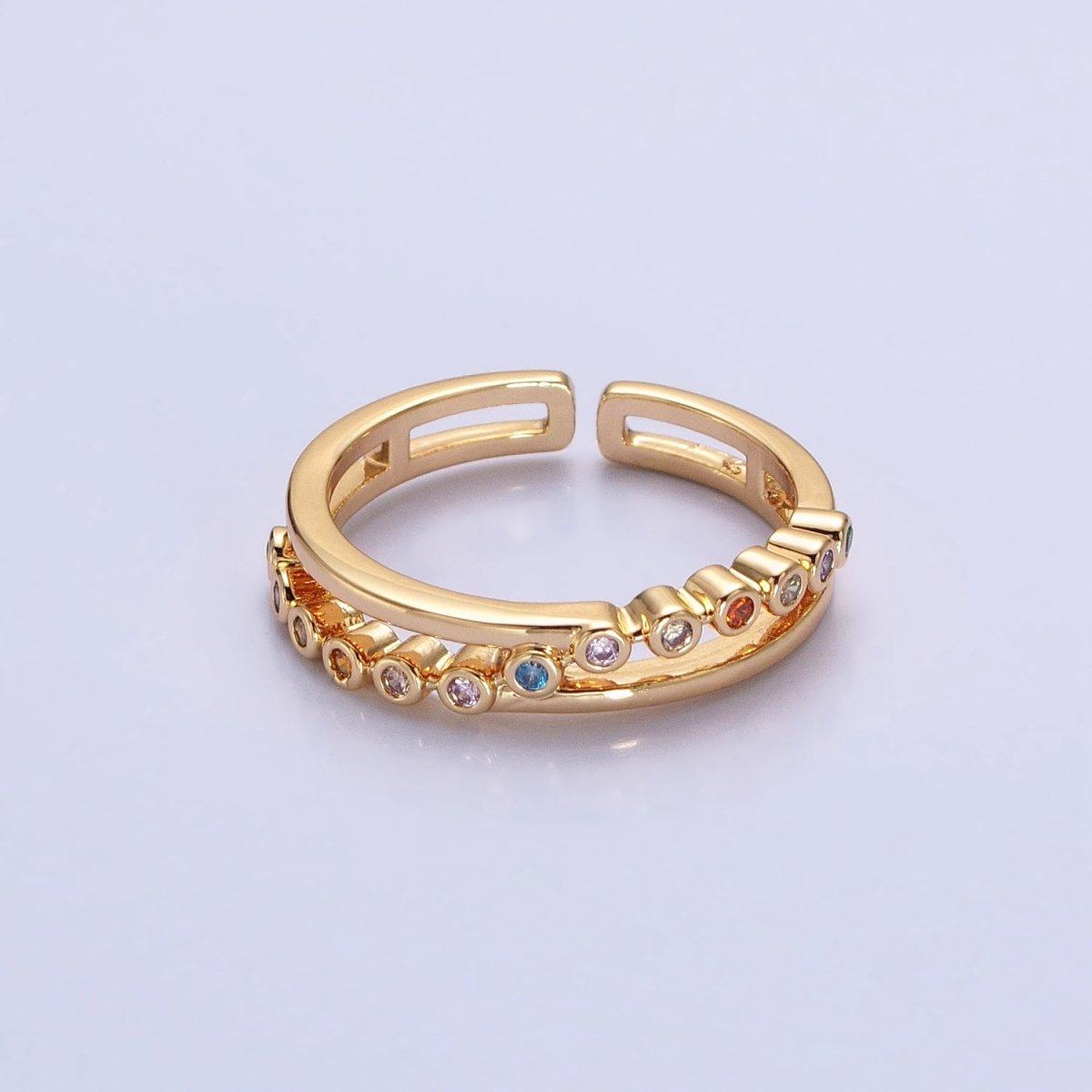 16K Gold Filled Multicolor Round CZ Double Band Ring in Gold & Silver | O-1914 O-1915