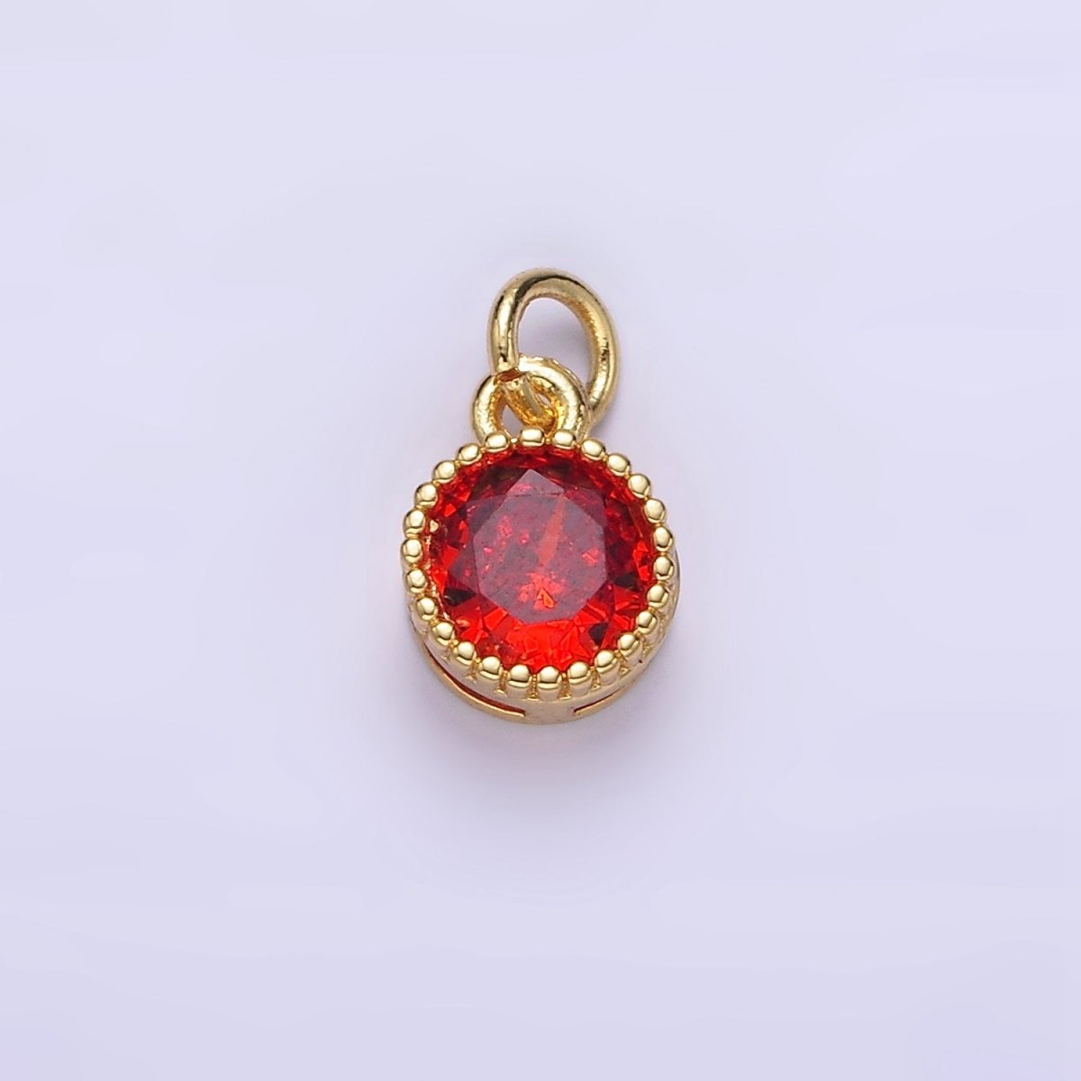 16K Gold Filled Multifaceted Birthstone CZ Round Circle Personalized Charm | N1064 - N1074