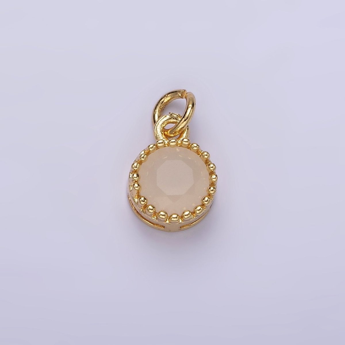 16K Gold Filled Multifaceted Birthstone CZ Round Circle Personalized Charm | N1064 - N1074