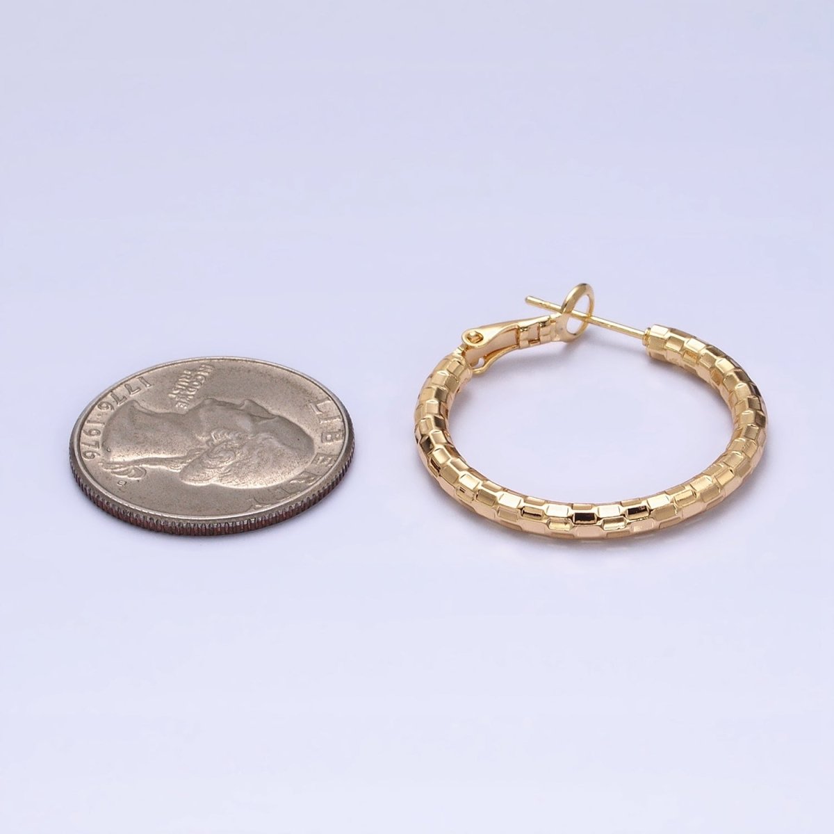 16K Gold Filled Multifaceted Textured 30mm Hinge Hoop Earrings in Gold & Silver | AD1211 AD1212