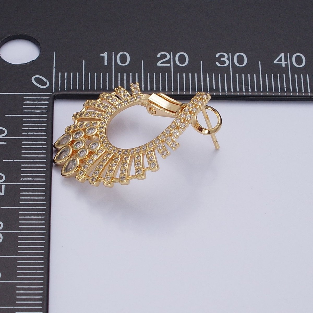 16K Gold Filled Multiple Micro Paved CZ Bar Teardrop Lined Front-Facing Hinge Earrings in Gold & Silver | AD1092 AD1093