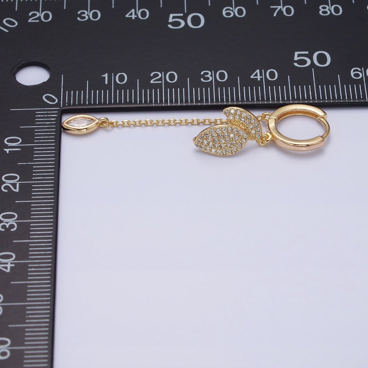 16K Gold Filled Nature Leaf Clear Marquise Cable Drop Huggie Earrings in Gold & Silver | AD863 AD864