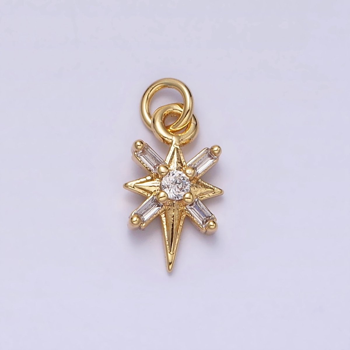 16K Gold Filled North Star Celestial Multicolor, Clear Baguette CZ Charm in Gold & Silver | AC1296 AC1297