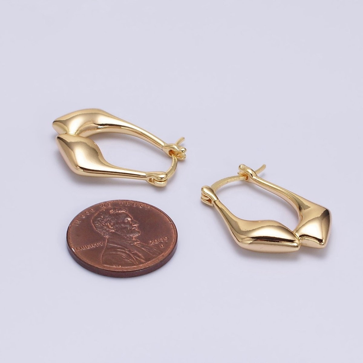 16K Gold Filled Oblong Chubby Double Abstract Band French Lock Latch Earrings | AE575
