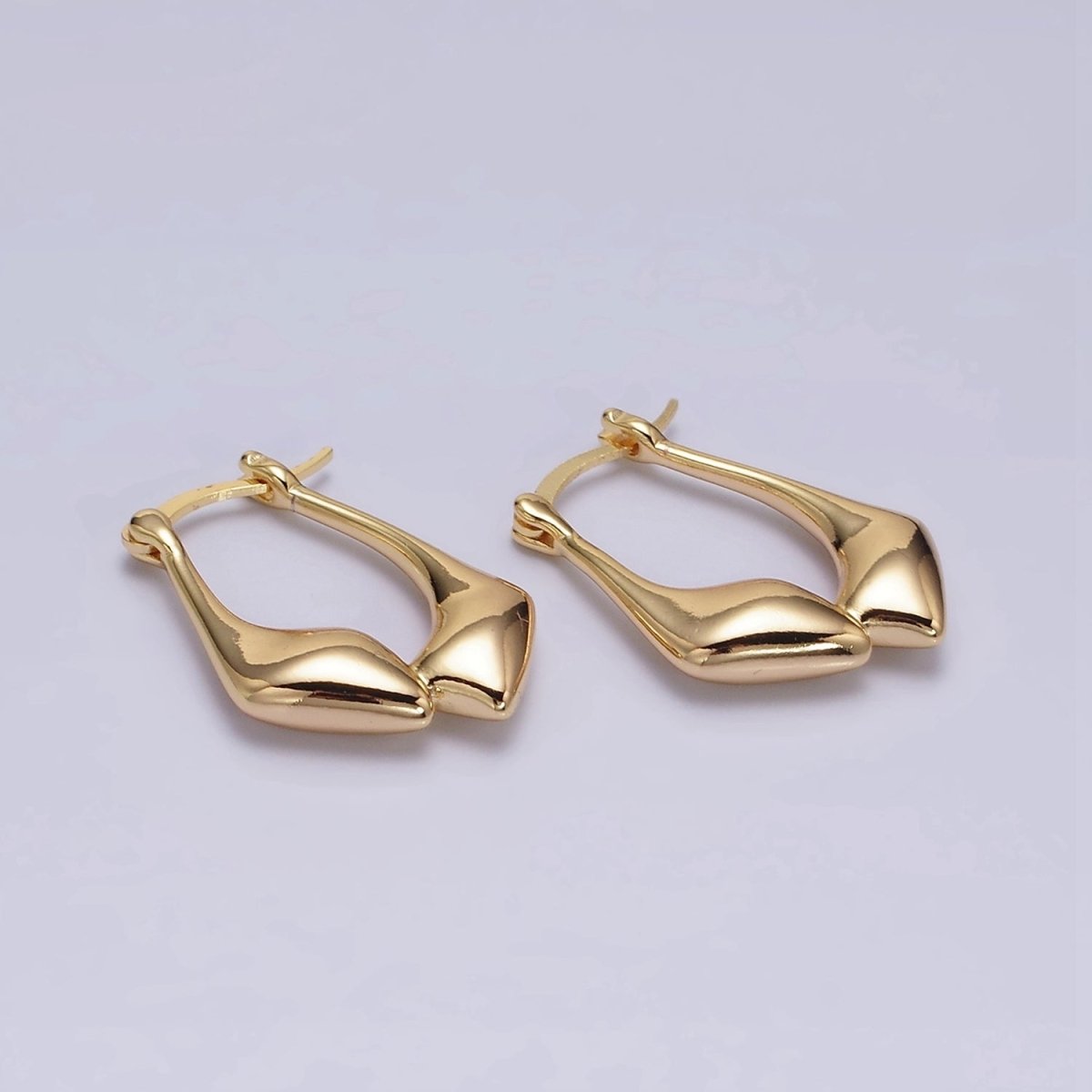 16K Gold Filled Oblong Chubby Double Abstract Band French Lock Latch Earrings | AE575