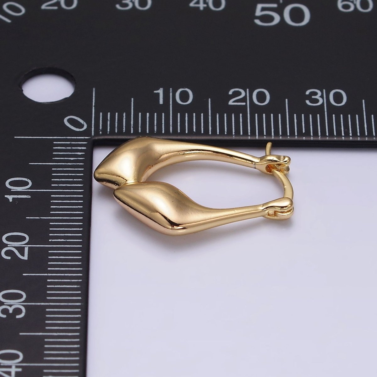 16K Gold Filled Oblong Chubby Double Abstract Band French Lock Latch Earrings | AE575