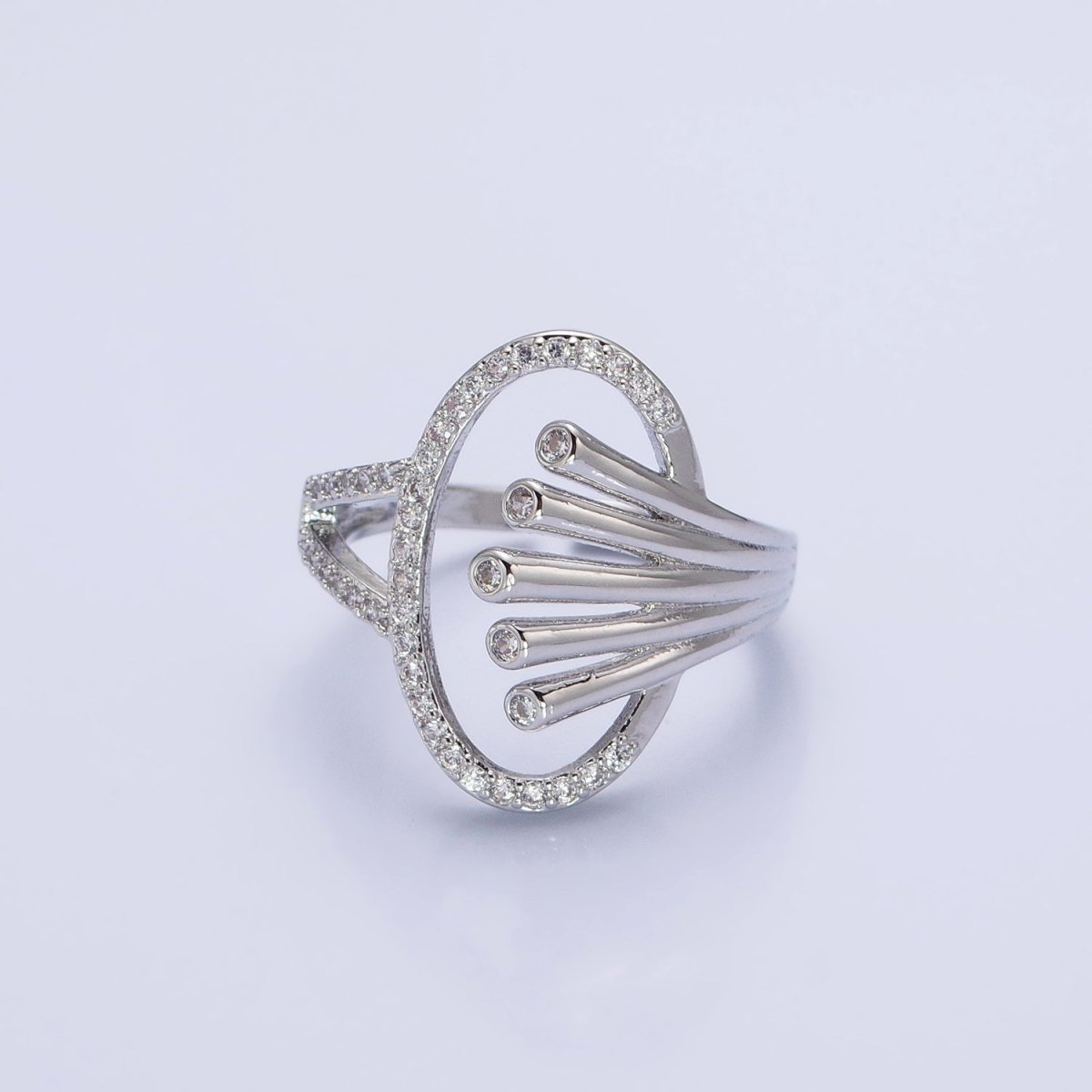 16K Gold Filled Oblong Oval Micro Paved Multiple Band Ring in Gold & Silver | O-1922 O-1923