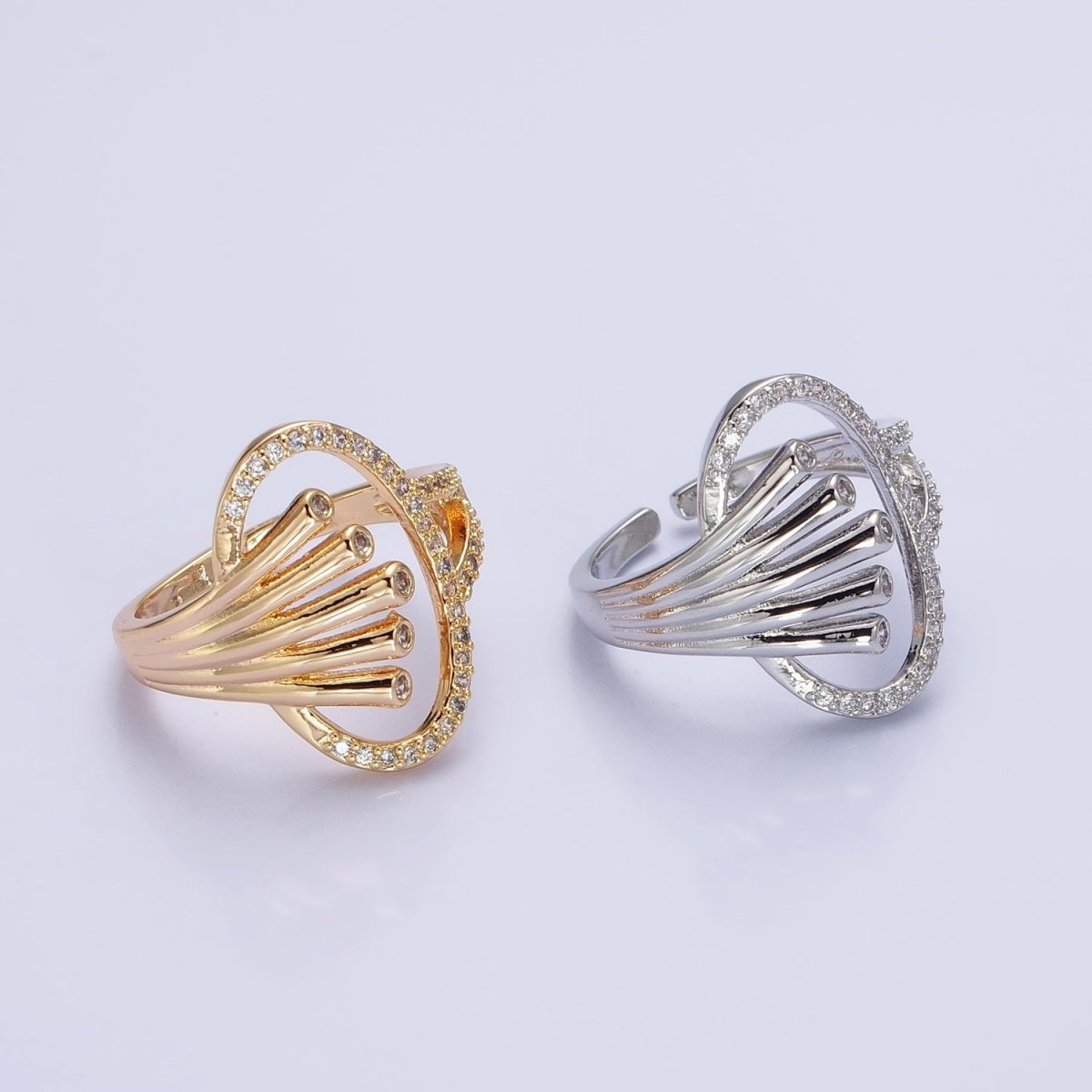 16K Gold Filled Oblong Oval Micro Paved Multiple Band Ring in Gold & Silver | O-1922 O-1923