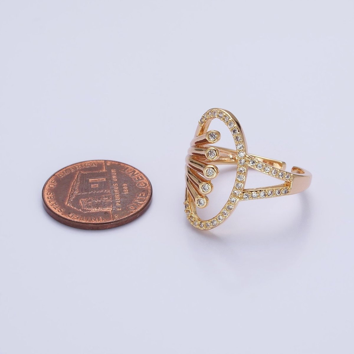 16K Gold Filled Oblong Oval Micro Paved Multiple Band Ring in Gold & Silver | O-1922 O-1923