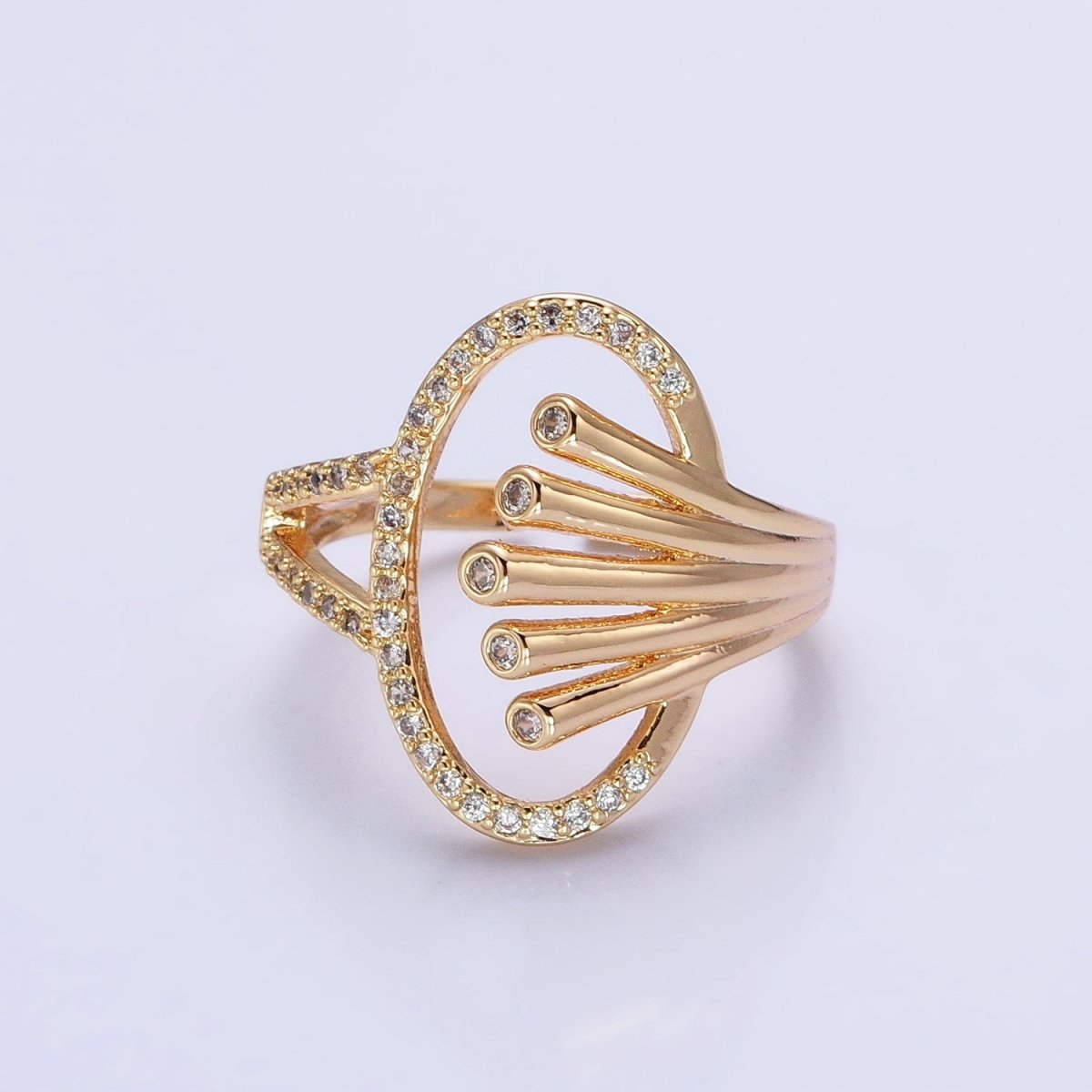 16K Gold Filled Oblong Oval Micro Paved Multiple Band Ring in Gold & Silver | O-1922 O-1923