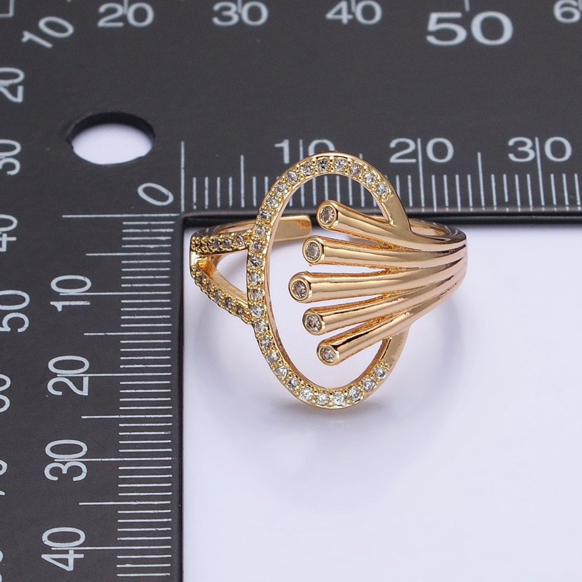 16K Gold Filled Oblong Oval Micro Paved Multiple Band Ring in Gold & Silver | O-1922 O-1923