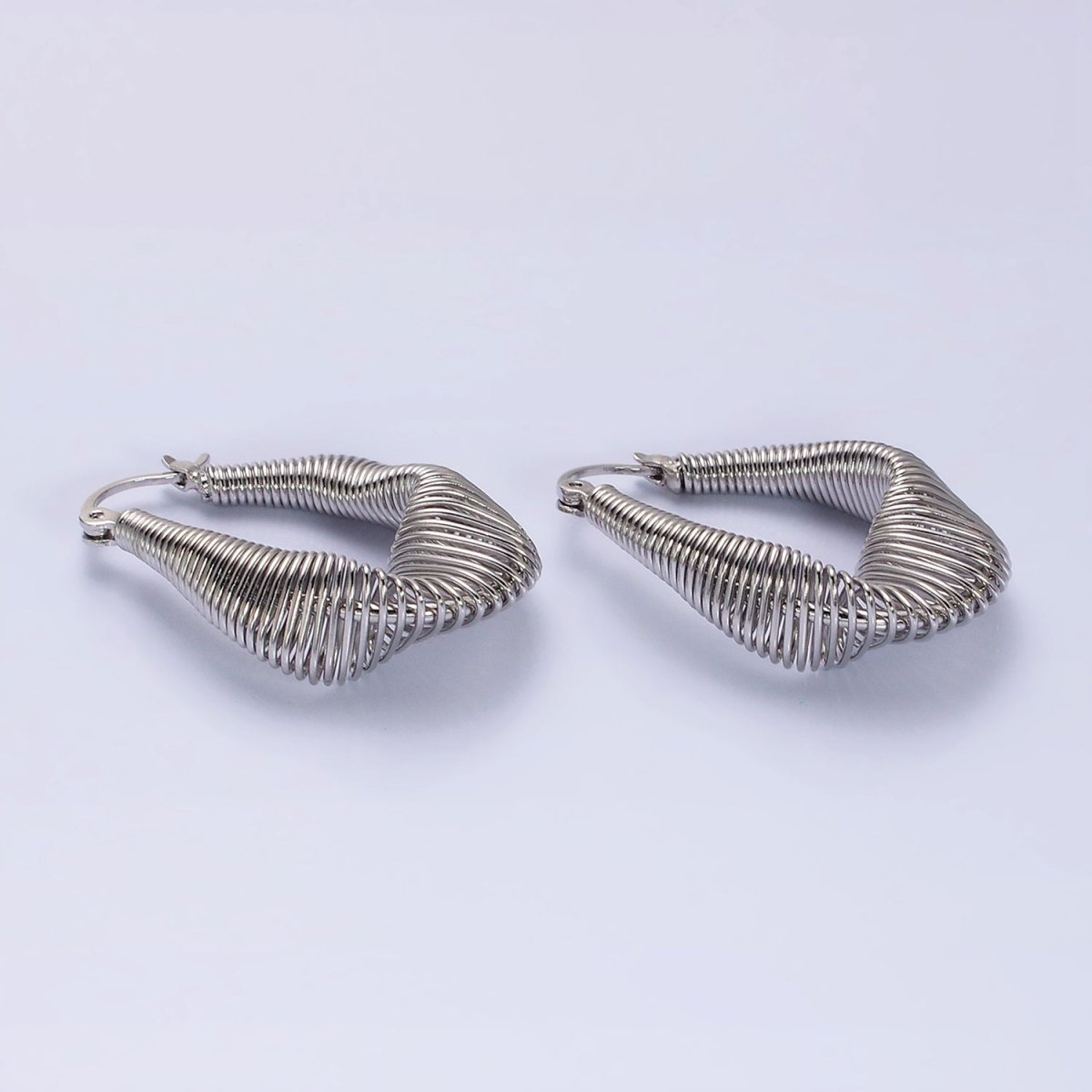 16K Gold Filled Oblong Wire Coil Geometric French Lock Latch Earrings in Gold & Silver | AD1185 AD1186