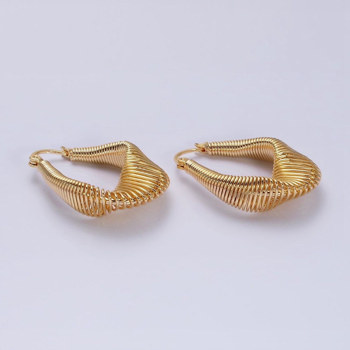 16K Gold Filled Oblong Wire Coil Geometric French Lock Latch Earrings in Gold & Silver | AD1185 AD1186