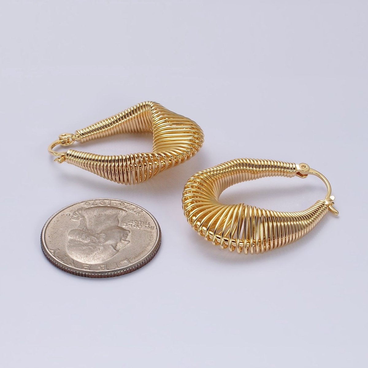 16K Gold Filled Oblong Wire Coil Geometric French Lock Latch Earrings in Gold & Silver | AD1185 AD1186
