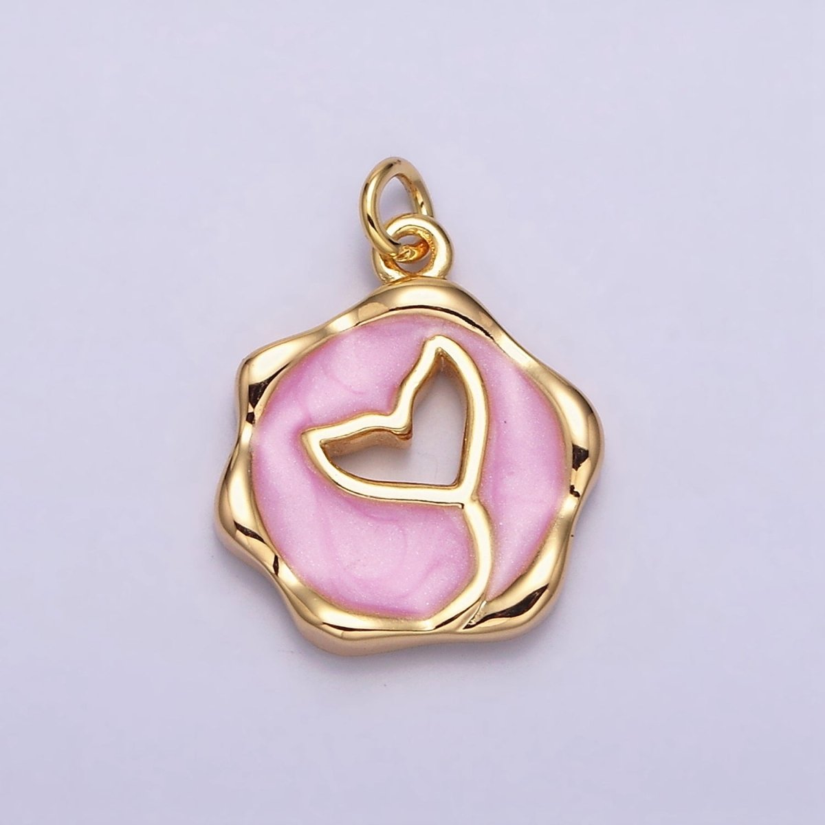 16K Gold Filled Ocean Whale Tail White, Pink, Blue Sparkly Enamel Stamped Charm | AC1093 - AC1098
